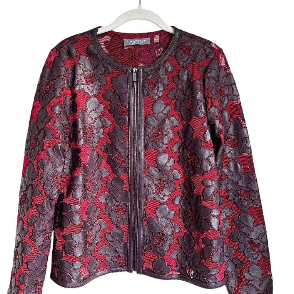 Bagatelle leather floral burgundy mesh jacket Sz M